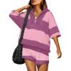 imageANRABESS Striped Short Sets for Women 2 Piece Outfits Summer Casual Oversized Workout Athletisure Travel Lounge Matching SetsPurple Pink