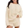 imageANRABESS Women 2 Piece Outfits Sweater Lounge Loungewear Sets 2025 Winter Cable Knit Oversized Sweaters Shorts Matching SetsApricot