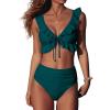 imageANRABESS Women High Waisted Bikini Sets Two Piece Ruffled Self Tie Swimsuit Ruched Bathing Suit 2026 Summer Beach Swimwear Peacock Green Large