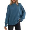 imageANRABESS Women Oversized Sweaters Batwing Long Sleeve 2026 Fall Outfits Crewneck Casual Knit Side Slit Fashion Pullover TopBlue