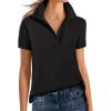 imageANRABESS Women Short Sleeve Sweater Wool Blend Polo V Neck Shirts Summer Dressy Top Business Casual Spring Vacation ClothesBlack