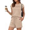 imageANRABESS Women Summer Two Piece Lounge Short Sets 2026 Beach Vacation Travel Airport Outfits Comfy Fashion SweatsuitsAlmond