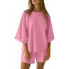 imageANRABESS Womens Pajama Sets 34 Sleeve Oversized Tops and Elastic Waist Shorts Lounge Sets LoungewearPink