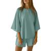 imageANRABESS Womens Pajama Sets 34 Sleeve Oversized Tops and Elastic Waist Shorts Lounge Sets LoungewearSage Green