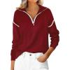 imageANRABESS Womens Quarter Zip Sweaters Fall Long Sleeve V Neck Shirts Collared Business Casual Tops Knit Pullover SweatshirtsRed