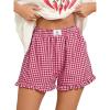 imageANRABESS Womens Ruffle Boxer Shorts Pajama Gingham Shorts Summer Casual Lounge Sleep Plaid Beach Bottoms Pockets 2026 TrendyRed White Plaid