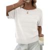 imageANRABESS Womens Short Sleeve Sweater Crochet Boat Neck Lightweight Business Casual Tops 2026 Summer Beach Vacation ClothesWhite