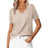 imageANRABESS Womens Short Sleeve Sweater V Neck Ribbed Knit Lightweight Sweaters Tops 2026 Spring Summer Business Casual OutfitsAlmond