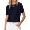 imageANRABESS Womens Short Sleeve Sweaters Cropped Crew Neck Business Casual Lightweight Sweater Tops 2026 Spring Summer OutfitsNavy Blue