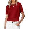 imageANRABESS Womens Short Sleeve Sweaters Cropped Crew Neck Business Casual Lightweight Sweater Tops 2026 Spring Summer OutfitsRed