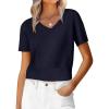 imageANRABESS Womens Short Sleeve Sweaters Cropped V Neck Business Casual Lightweight Sweater Tops Summer Spring Clothes 2026Navy Blue