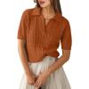 imageANRABESS Womens Short Sleeve Sweaters Tops Polo V Neck Cable Knit Casual Soft Pullover Shirts 2026 Summer OutfitsRust