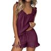 imageANRABESS Womens Summer Lounge Set 2 Piece Outfits Ruffle Tank Top and Shorts Set 2026 Beach Vacation Cover Up ClothesPurple Red