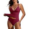 imageANRABESS Womens Tankini Set Two Piece Swimsuit Tummy Control V Neck Top Bathing Suit High Waisted Color Block Swimwear 2026Deep Red