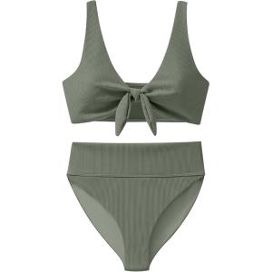 imageANRABESS Bikini Sets for Women Summer High Waisted 2 Piece Bathing Suit Ribbed Tie Knot Swimsuit 2026 Beach Vacation SwimwearArmy Green