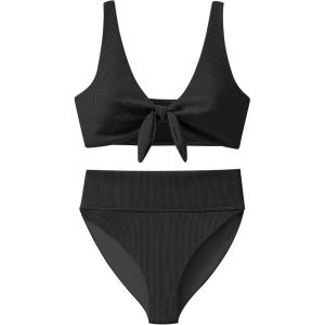 imageANRABESS Bikini Sets for Women Summer High Waisted 2 Piece Bathing Suit Ribbed Tie Knot Swimsuit 2026 Beach Vacation SwimwearBlack