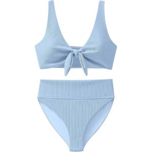 imageANRABESS Bikini Sets for Women Summer High Waisted 2 Piece Bathing Suit Ribbed Tie Knot Swimsuit 2026 Beach Vacation SwimwearLight Blue