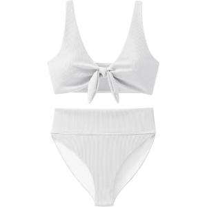 imageANRABESS Bikini Sets for Women Summer High Waisted 2 Piece Bathing Suit Ribbed Tie Knot Swimsuit 2026 Beach Vacation SwimwearWhite