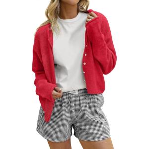 imageANRABESS Cardigan Sweaters for Women Oversized Button Down Long Sleeve Cardigans 2026 Spring Outfits Travel Holiday ClothesRed