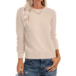 imageANRABESS Sweater for Women Long Sleeve Crewneck 2026 Spring Winter Soft Loose Fit Basic Knit Pullover Sweaters Top OutfitsAlmond