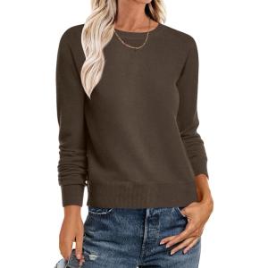 imageANRABESS Sweater for Women Long Sleeve Crewneck 2026 Spring Winter Soft Loose Fit Basic Knit Pullover Sweaters Top OutfitsBrown