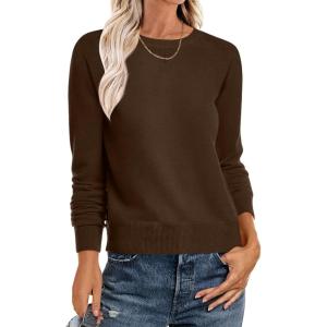 imageANRABESS Sweater for Women Long Sleeve Crewneck 2026 Spring Winter Soft Loose Fit Basic Knit Pullover Sweaters Top OutfitsCoffee