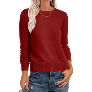 imageANRABESS Sweater for Women Long Sleeve Crewneck 2026 Spring Winter Soft Loose Fit Basic Knit Pullover Sweaters Top OutfitsRed