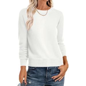 imageANRABESS Sweater for Women Long Sleeve Crewneck 2026 Spring Winter Soft Loose Fit Basic Knit Pullover Sweaters Top OutfitsWhite