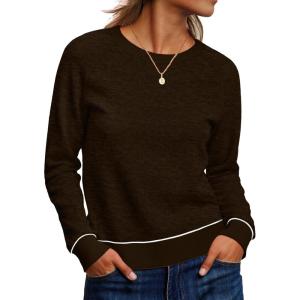 imageANRABESS Sweaters for Women Long Sleeve Cropped Lightweight 2026 Spring Casual Knit Crewneck Pullover Top Soft Trendy OutfitsCoffee