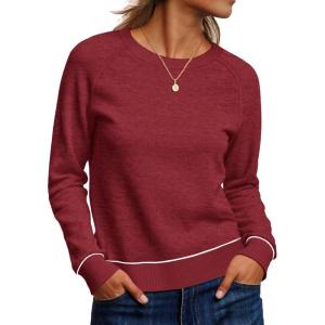 imageANRABESS Sweaters for Women Long Sleeve Cropped Lightweight 2026 Spring Casual Knit Crewneck Pullover Top Soft Trendy OutfitsRed