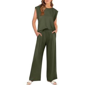 imageANRABESS Women 2 Piece Outfits Tank Top amp Palazzo Pants 2026 Summer Lounge Matching Sets Travel Vacation Beach ClothingDark Green