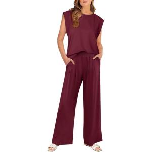 imageANRABESS Women 2 Piece Outfits Tank Top amp Palazzo Pants 2026 Summer Lounge Matching Sets Travel Vacation Beach ClothingWine Red