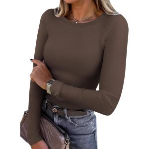 imageANRABESS Women Long Sleeve Thermal Shirt Fleece Tops 2026 Fall Winter Crew Neck Casual Base Layer TShirts Warm UndershirtsDark Brown