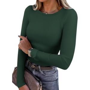 imageANRABESS Women Long Sleeve Thermal Shirt Fleece Tops 2026 Fall Winter Crew Neck Casual Base Layer TShirts Warm UndershirtsForest Green