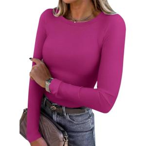 imageANRABESS Women Long Sleeve Thermal Shirt Fleece Tops 2026 Fall Winter Crew Neck Casual Base Layer TShirts Warm UndershirtsHot Pink