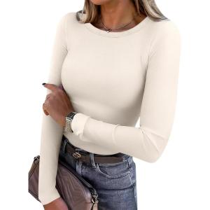 imageANRABESS Women Long Sleeve Thermal Shirt Fleece Tops 2026 Fall Winter Crew Neck Casual Base Layer TShirts Warm UndershirtsOatmeal