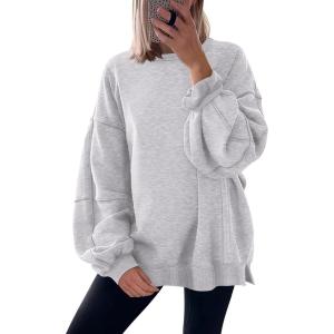 imageANRABESS Women Oversized Long Sleeve Sweatshirts Crewneck Side Slit Loose Teen Girl Pullover Top 2026 Fall Y2K Trendy OutfitsLight Grey