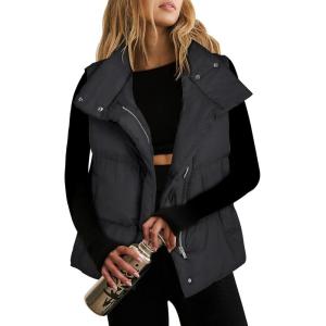 imageANRABESS Women Puffer Vest Sleeveless Zip Up Stand Collar Quilted Lightweight Jacket Winter Warm Puffer Padded Down OuterwearBlack