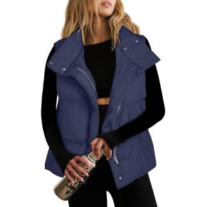 imageANRABESS Women Puffer Vest Sleeveless Zip Up Stand Collar Quilted Lightweight Jacket Winter Warm Puffer Padded Down OuterwearBlue
