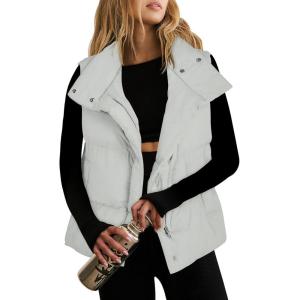 imageANRABESS Women Puffer Vest Sleeveless Zip Up Stand Collar Quilted Lightweight Jacket Winter Warm Puffer Padded Down OuterwearGreen Grey