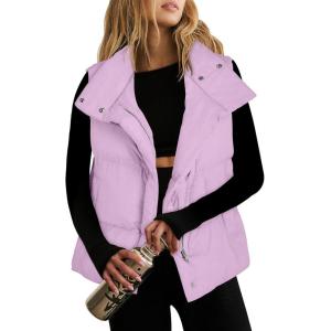 imageANRABESS Women Puffer Vest Sleeveless Zip Up Stand Collar Quilted Lightweight Jacket Winter Warm Puffer Padded Down OuterwearPink