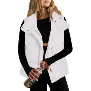 imageANRABESS Women Puffer Vest Sleeveless Zip Up Stand Collar Quilted Lightweight Jacket Winter Warm Puffer Padded Down OuterwearWhite