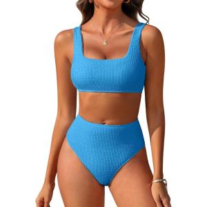 imageANRABESS Women Swimsuits Two Piece Bikini Set High Waisted Ribbed Tummy Control Modest Bathing Suits 2026 Beach Swim WearLight Blue
