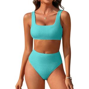 imageANRABESS Women Swimsuits Two Piece Bikini Set High Waisted Ribbed Tummy Control Modest Bathing Suits 2026 Beach Swim WearMint Blue