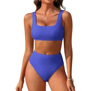 imageANRABESS Women Swimsuits Two Piece Bikini Set High Waisted Ribbed Tummy Control Modest Bathing Suits 2026 Beach Swim WearRoyal Blue