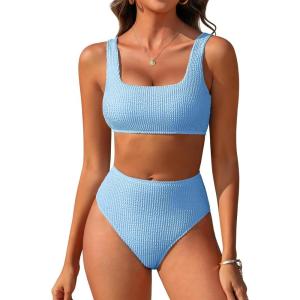 imageANRABESS Women Swimsuits Two Piece Bikini Set High Waisted Ribbed Tummy Control Modest Bathing Suits 2026 Beach Swim WearSky Blue