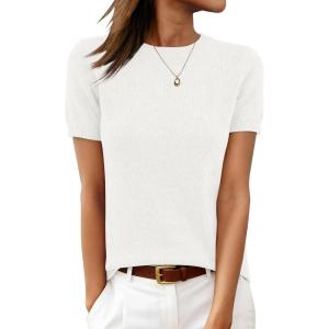 imageANRABESS Womens 100 Wool Short Sleeve Summer Sweaters Dressy Casual Blouse Work Office Top 2026 Spring Vacation ClothesBeige