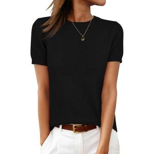 imageANRABESS Womens 100 Wool Short Sleeve Summer Sweaters Dressy Casual Blouse Work Office Top 2026 Spring Vacation ClothesBlack