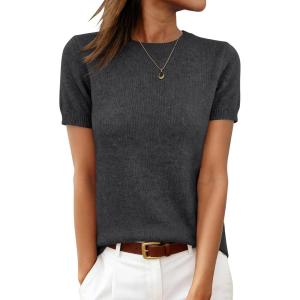 imageANRABESS Womens 100 Wool Short Sleeve Summer Sweaters Dressy Casual Blouse Work Office Top 2026 Spring Vacation ClothesDeep Gray