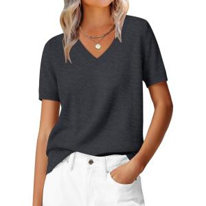 imageANRABESS Womens 100 Wool Sweaters Short Sleeve V Neck Tops Business Casual Outfits 2026 Spring Summer Work ClothesDeep Gray